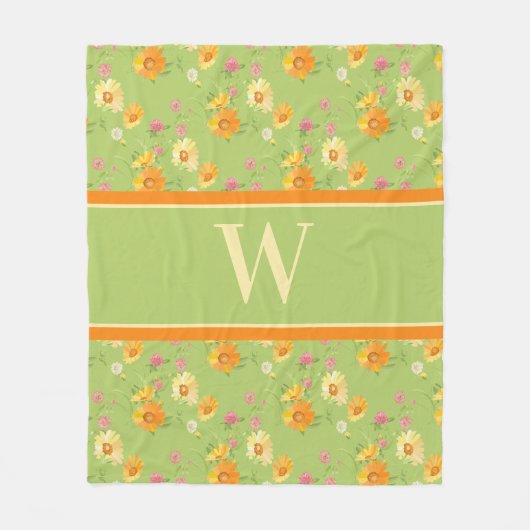 Wildblume Green Floral Monogram Fleecedecke (Vorderseite)