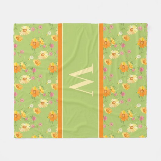 Wildblume Green Floral Monogram Fleecedecke (Vorderseite (Horizontal))