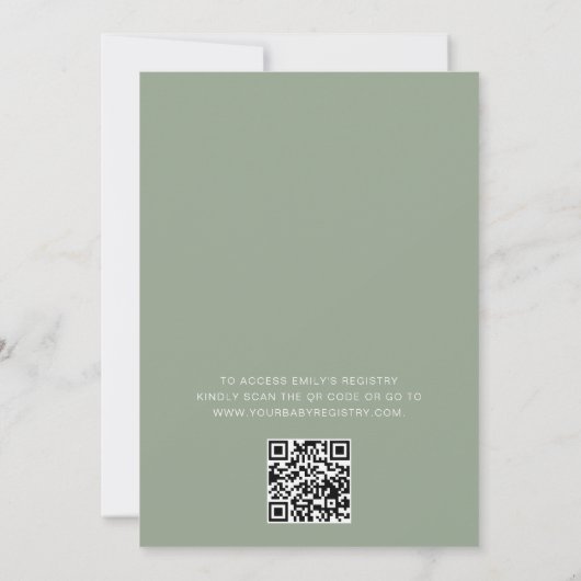 Wildblume Green QR Code Baby in Blütendusche Einladung (Rückseite)