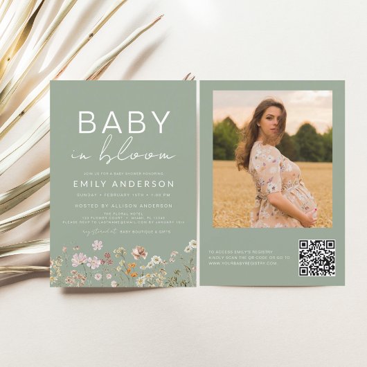 Wildblume Green QR Code Baby in Blütendusche Flyer