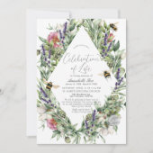 Wildblume Greenery Bee Funeral Memorial Einladung (Vorderseite)