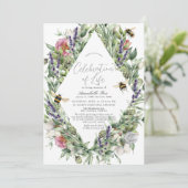 Wildblume Greenery Bee Funeral Memorial Einladung (Stehend Vorderseite)