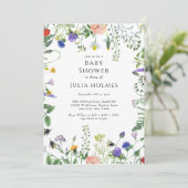 Wildblume Greenery | Bienen | Babydusche Einladung (Stehend Vorderseite)