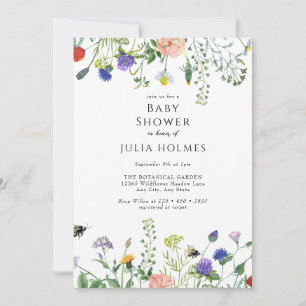 Wildblume Greenery Bienen Babydusche Einladung