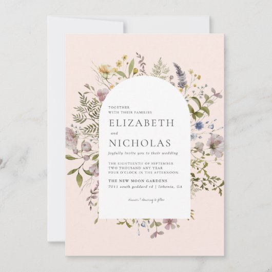 Wildblume Greenery Botanische Hochzeit Einladung (Vorderseite)