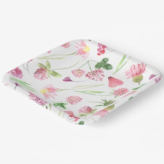 Wildblume Greenery Pappteller (Gewinkelt)