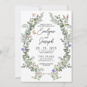 Wildblume Greenery Whimsical Wreath Wedding Einladung (Vorderseite)