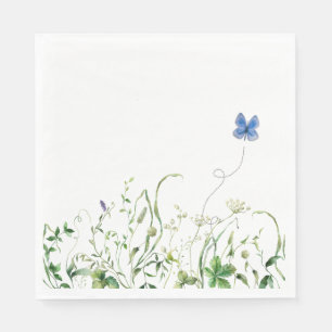 Wildblume-Grenze mit blauem Schmetterling Serviette