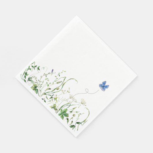 Wildblume-Grenze mit blauem Schmetterling Serviette (Ecke)