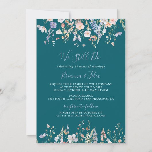 Wildblume grün wir noch immer Vow Erneuerung Einladung (Vorderseite)