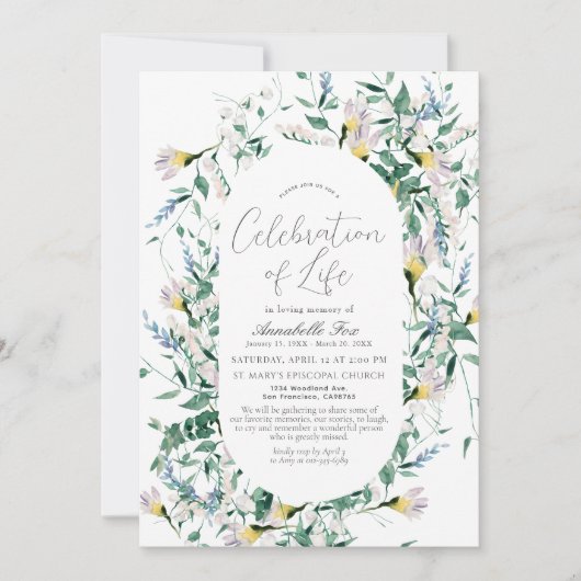 Wildblume Grüne Beerdigung Gedenkstätte Einladung (Vorderseite)