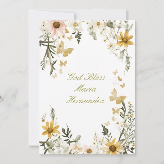 Wildblume Grüne Blumenblütentaufe Einladung (Rückseite)