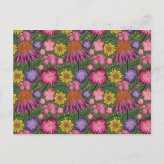 Wildblume Grünes Blumenmuster Postkarte (Vorderseite)