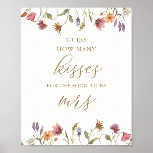 Wildblume Guess Wie viele Kisses Bridal Game Sign Poster (Vorne)