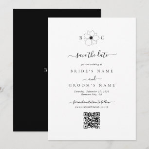 Wildblume handGezeichnet Monogramm Hochzeitcode QR Save The Date