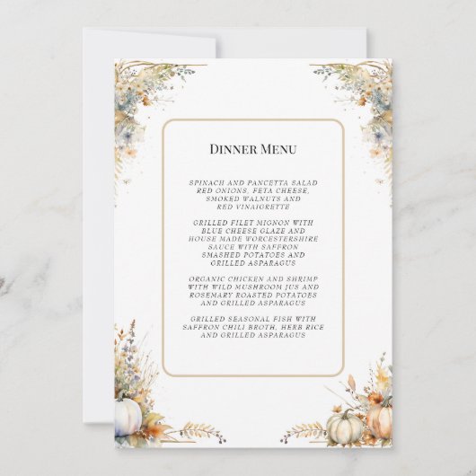 Wildblume Herbst Blumenblätter Hochzeitmenü Einladung (Vorderseite)