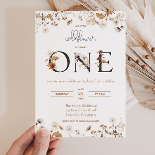 Wildblume Herbst erster Geburtstag Einladung