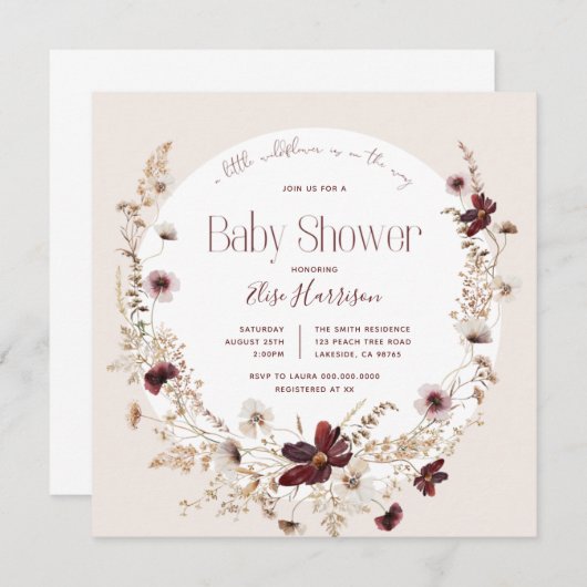 Wildblume Herbst Kinderdusche Einladung (Vorne/Hinten)