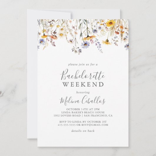 Wildblume Herbst Sonnenschein Bachelorette Einladung (Vorderseite)