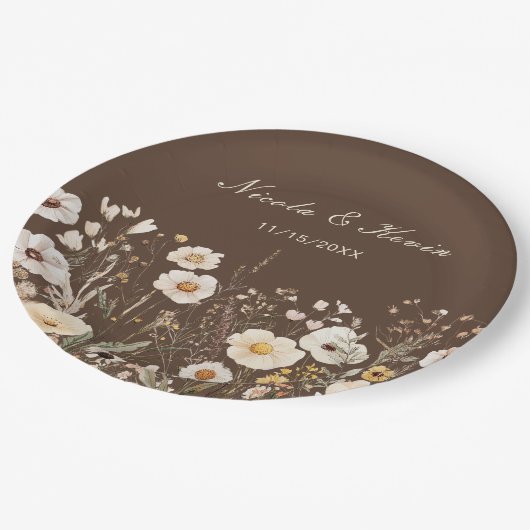 Wildblume Herbstfällt Blumenhochzeit Pappteller (Schrägansicht)