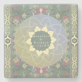 Wildblume Herz Mandala Couple & Wedding Date Steinuntersetzer