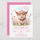 Wildblume Highland Cow Bliss Girl Geburtstag Einladung (Vorne/Hinten)