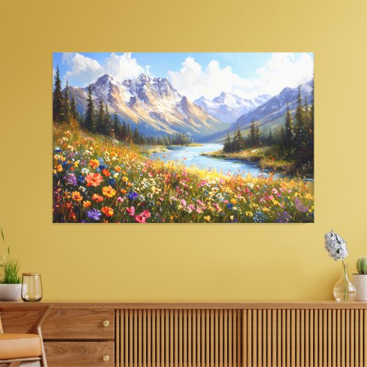 Wildblume Hillside mit Blick auf den Crystal River Leinwanddruck (Insitu (Wohnzimmer))