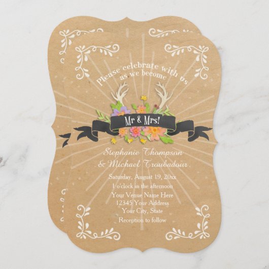 Wildblume Hirsche Rustikale Hochzeit Einladung (Vorne/Hinten)