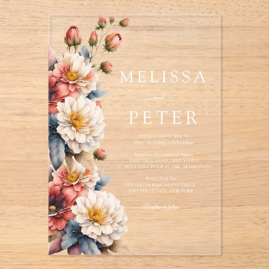 Wildblume Hochzeit Acryleinladungen (Vorderseite)