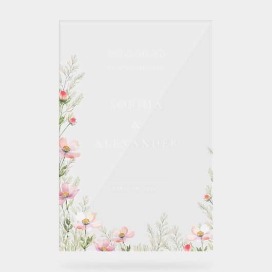 Wildblume Hochzeit Akryllische Zeichen Willkommen. Acrylschild (Vorderseite)