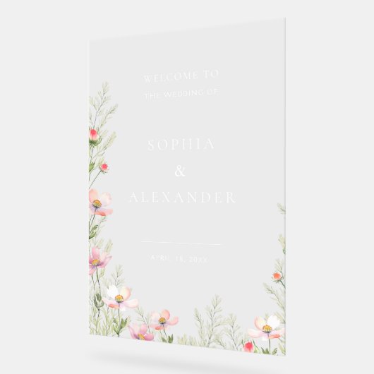 Wildblume Hochzeit Akryllische Zeichen Willkommen. Acrylschild (Winkel)