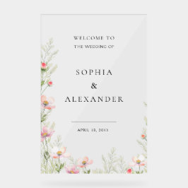 Wildblume Hochzeit Akryllische Zeichen Willkommen. Acrylschild