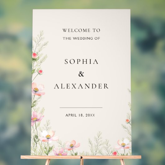 Wildblume Hochzeit Akryllische Zeichen Willkommen. Acrylschild (Neutral)
