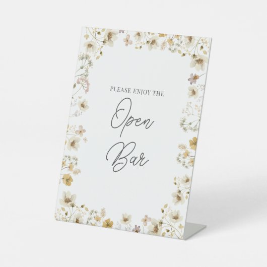Wildblume Hochzeit auf Wasserfarben Open Bar Sockelschild (Vorderseite)