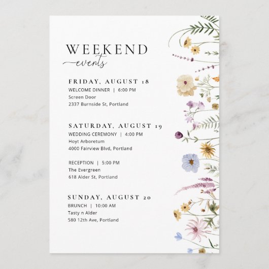 Wildblume Hochzeit Begrüßungsbriefkarte Menükarte (Rückseite)