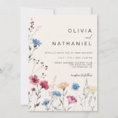 Wildblume Hochzeit Creme Floral Foto Einladung (Vorderseite)