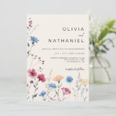Wildblume Hochzeit Creme Floral Foto Einladung (Stehend Vorderseite)
