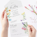 Wildblume Hochzeit der Hübschen Wiesen-Blume All In One Einladung<br><div class="desc">Wildblume dreifach Hochzeitseinladung mit delikaten wilden Blume und schöne Kalligraphie. Dieses hübsche Aquarell-Wildblume-Design verfügt über farbenfrohe Blume auf der Wiese in rosa lila orange blau und gelb. Ideal für Frühlings- und Sommerthemen vom Blumengarten bis zum Bio Boho. Wenn Sie passende Produkte möchten, durchsuchen Sie bitte meine Wildblume Meadow Kollektion oder...</div>