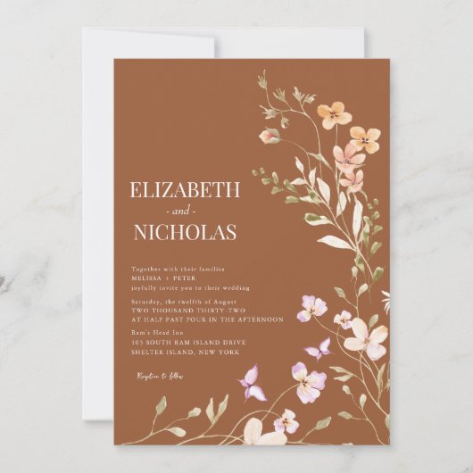 Wildblume Hochzeit Einladung (Vorderseite)