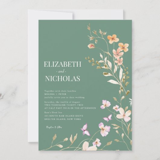 Wildblume Hochzeit Einladung (Vorderseite)