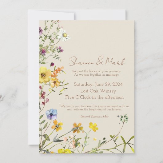 Wildblume Hochzeit Einladung mit Foto Back (Vorderseite)