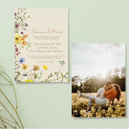 Wildblume Hochzeit Einladung mit Foto Back