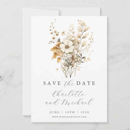 Wildblume Hochzeit | Elfenbeinflachskarte Save the Save The Date (Vorderseite)