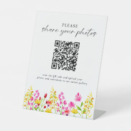 Wildblume Hochzeit florales Elegantes Foto QR Code Sockelschild