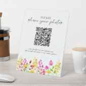 Wildblume Hochzeit florales Elegantes Foto QR Code Sockelschild (In SItu)