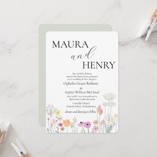 Wildblume-Hochzeit im Frühling Einladung (Vorderseite/Rückseite Beispiel)
