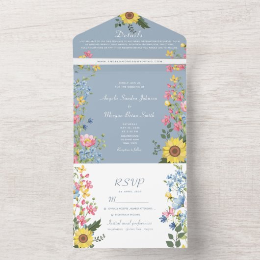 Wildblume Hochzeit im Garten All In One Einladung (Innen Boden)