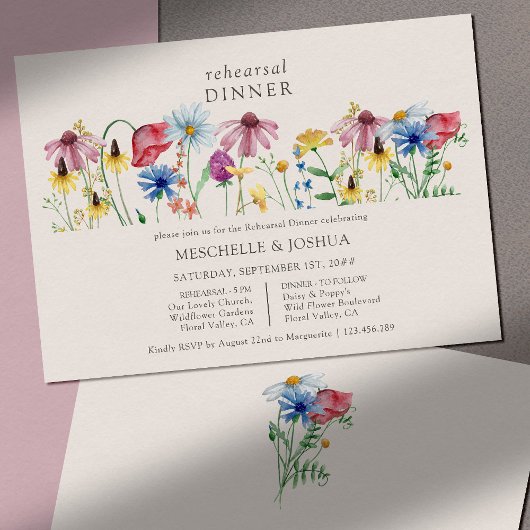 Wildblume Hochzeit Land Blumenkohl Probe Abendesse Einladung