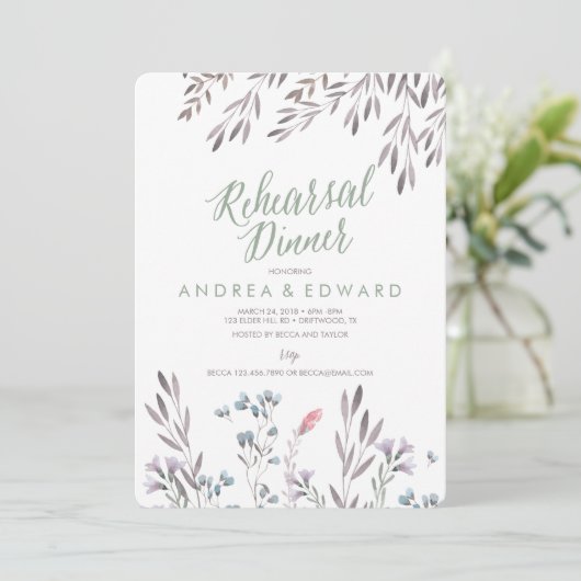 Wildblume Hochzeit Probe Dinner Einladung (Stehend Vorderseite)