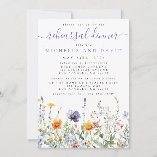 Wildblume Hochzeit Probe Dinner Einladung (Vorderseite)